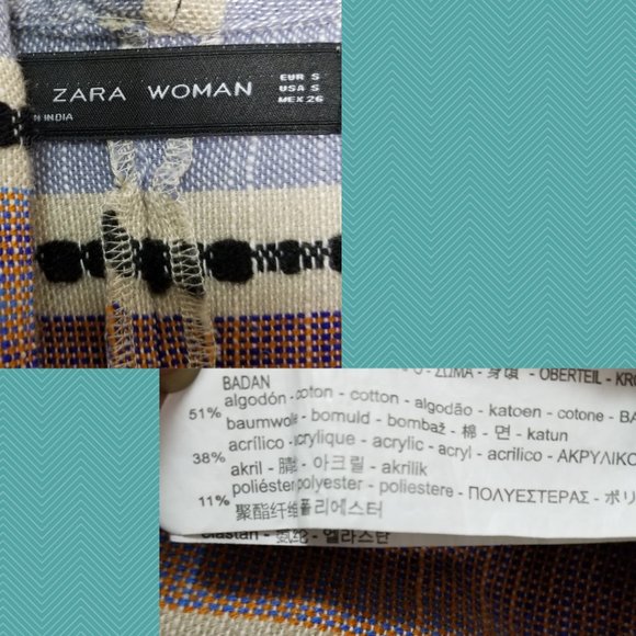 Zara Blue Striped Open Boho Kimono Cardigan w/ Pom Poms - Picture 5 of 5